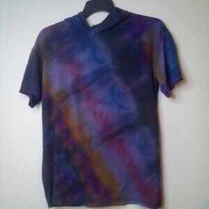 Lularoe Shirt Women XXS Short Sleeve Hood Tie Dye Colorful